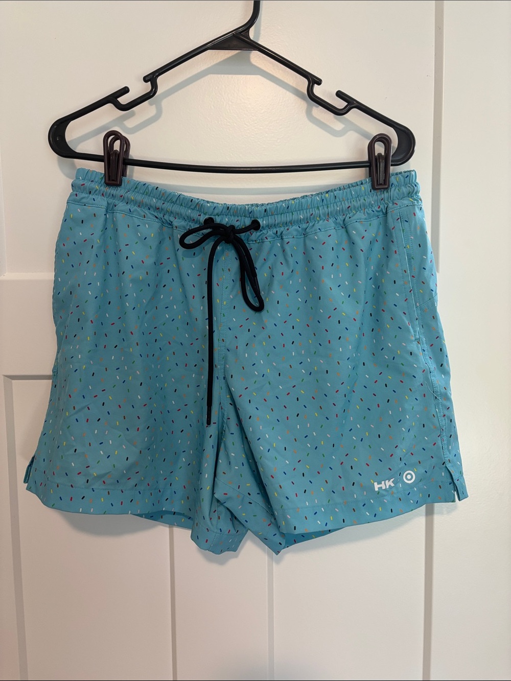 Humankind Aqua Confetti Shorts/swim trunks with Black Drawstring